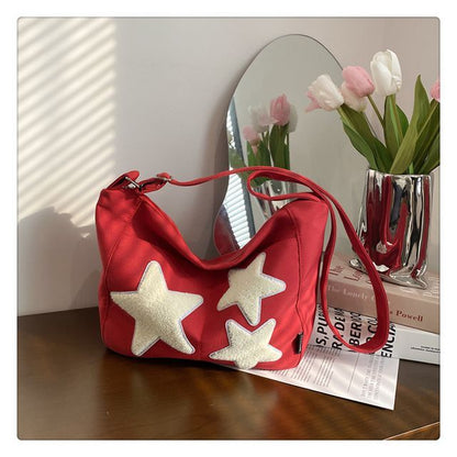 Star Applique Color Block Light Nylon Zipper Crossbody Bag mySite