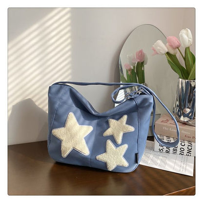 Star Applique Color Block Light Nylon Zipper Crossbody Bag mySite