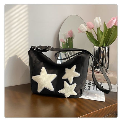 Star Applique Color Block Light Nylon Zipper Crossbody Bag mySite