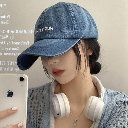 Lettering Embroidered Washed Denim Baseball Cap SpreePicky