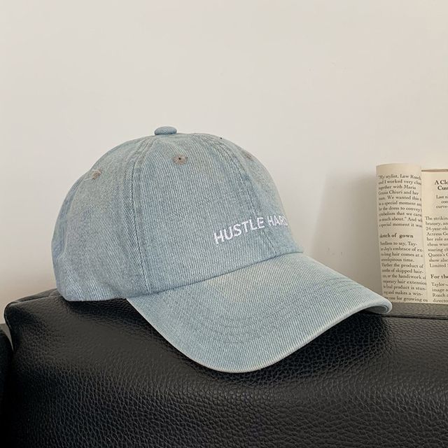 Lettering Embroidered Washed Denim Baseball Cap SpreePicky