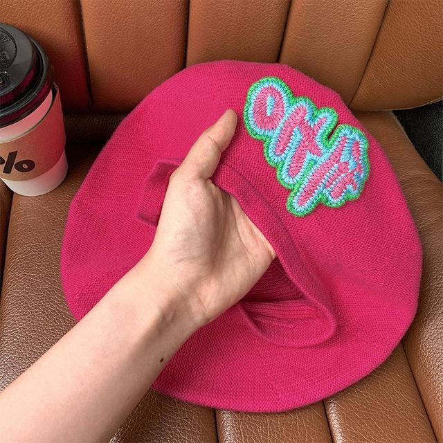 Lettering Embroidered Knit Beret SpreePicky