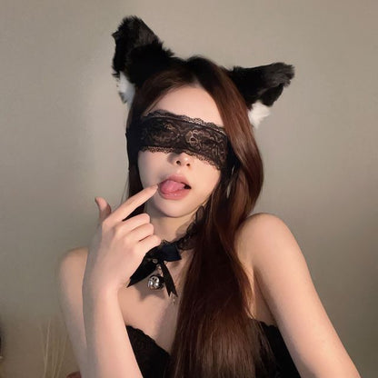 Cat Ear Chenille Headband / Lace Eye Mask / Set SpreePicky