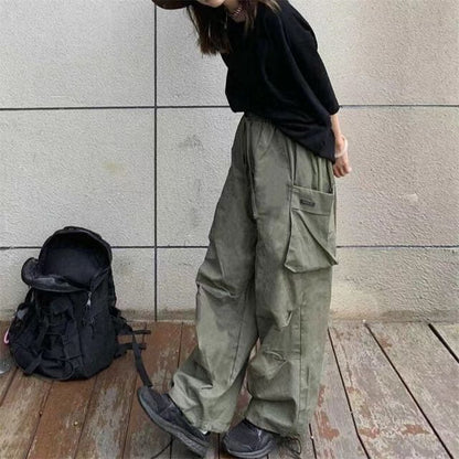 Low Rise Loose-Fit Wide-Leg Cargo Harem Pants SpreePicky