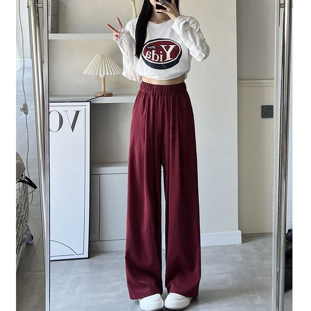 High Rise Plain Pocketed Wide Leg Sweatpants SpreePicky