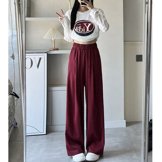 High Rise Plain Pocketed Wide Leg Sweatpants SpreePicky