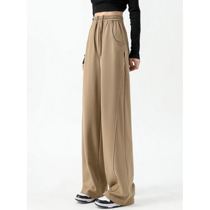 High Waist Plain Pocketed Drawstring Wide Leg Sweatpants SpreePicky