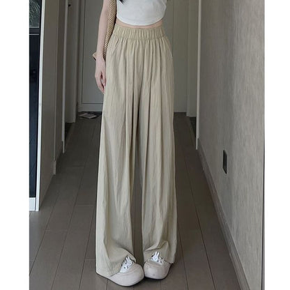 High Rise Plain Pocketed Wide Leg Sweatpants SpreePicky