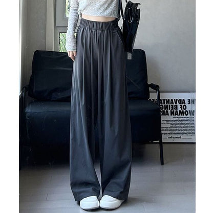 High Rise Plain Pocketed Wide Leg Sweatpants SpreePicky