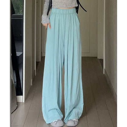 High Rise Plain Pocketed Wide Leg Sweatpants SpreePicky