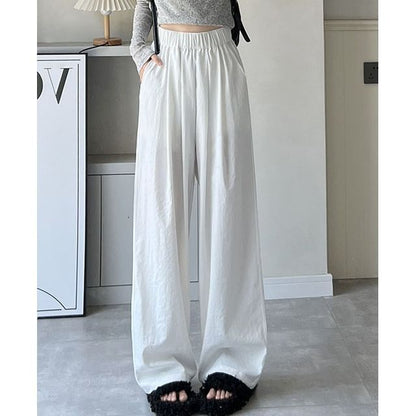 High Rise Plain Pocketed Wide Leg Sweatpants SpreePicky