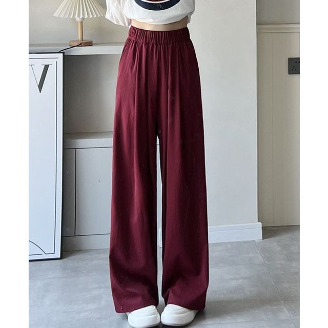 High Rise Plain Pocketed Wide Leg Sweatpants SpreePicky