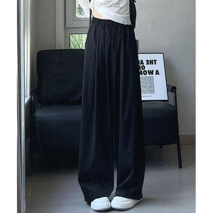 High Rise Plain Pocketed Wide Leg Sweatpants SpreePicky