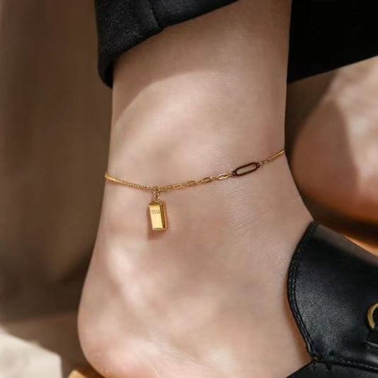 Gold Brick Pendant Anklet SpreePicky