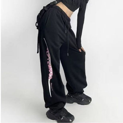 High Rise Lettering Print Straight-Fit Sweat Pants SpreePicky