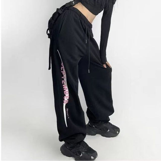 High Rise Lettering Print Straight-Fit Sweat Pants SpreePicky