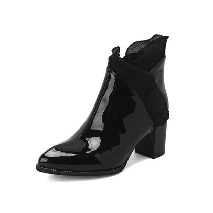 Ruffle Trim Chunky Heel Ankle Boots SpreePicky