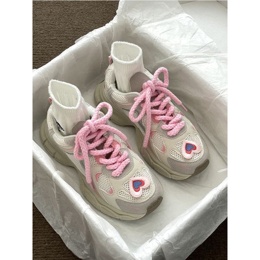 Heart Applique Platform Sneakers SpreePicky