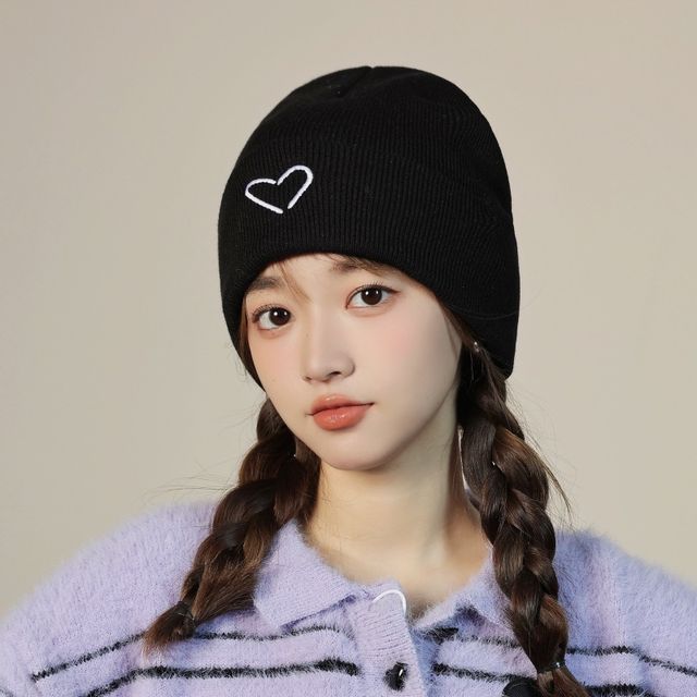 Heart Embroidered Knit Beanie SpreePicky