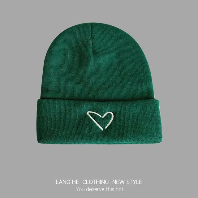 Heart Embroidered Knit Beanie SpreePicky