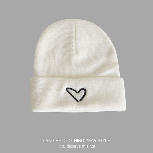 Heart Embroidered Knit Beanie SpreePicky