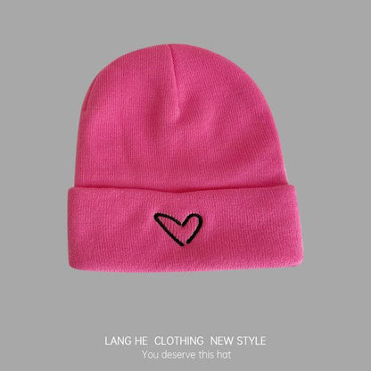 Heart Embroidered Knit Beanie SpreePicky