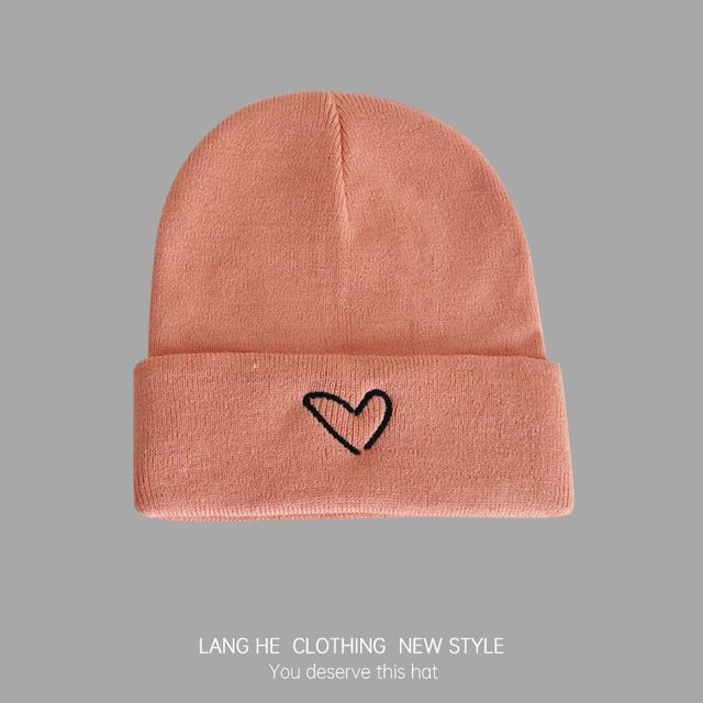 Heart Embroidered Knit Beanie SpreePicky