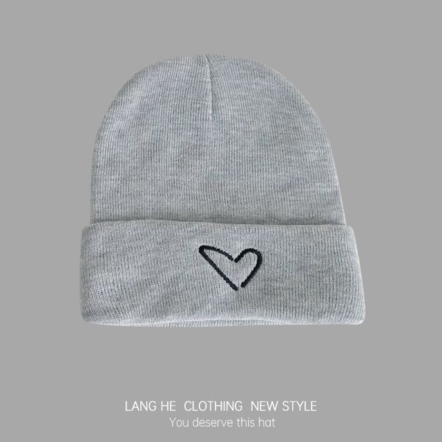 Heart Embroidered Knit Beanie SpreePicky