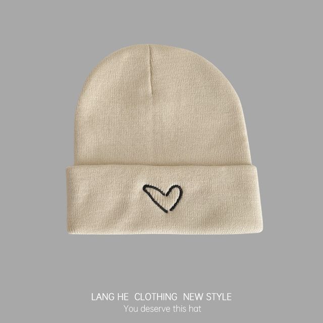 Heart Embroidered Knit Beanie SpreePicky