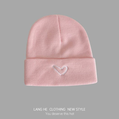 Heart Embroidered Knit Beanie SpreePicky