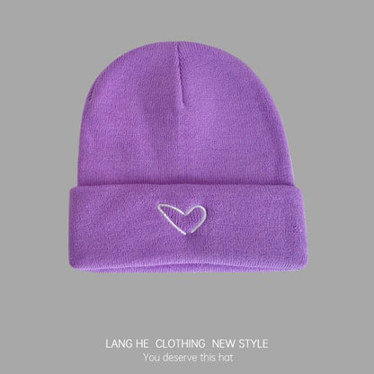 Heart Embroidered Knit Beanie SpreePicky