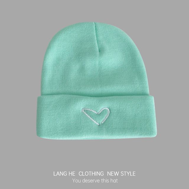 Heart Embroidered Knit Beanie SpreePicky