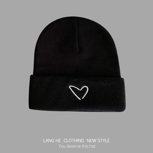 Heart Embroidered Knit Beanie SpreePicky