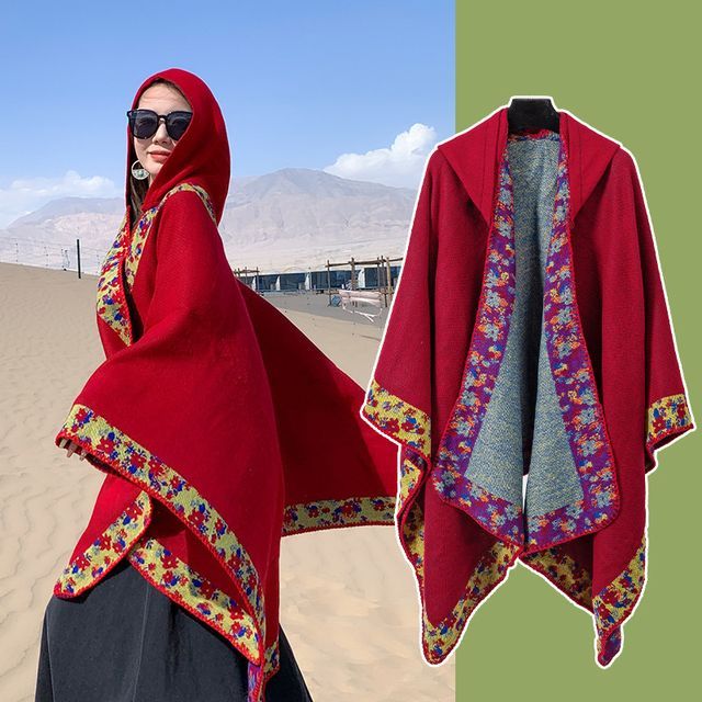 Floral Trim Hooded Cape SpreePicky