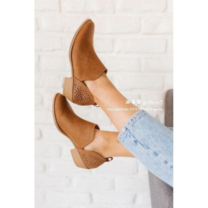 Cutout Chunky Heel Ankle Boots SpreePicky