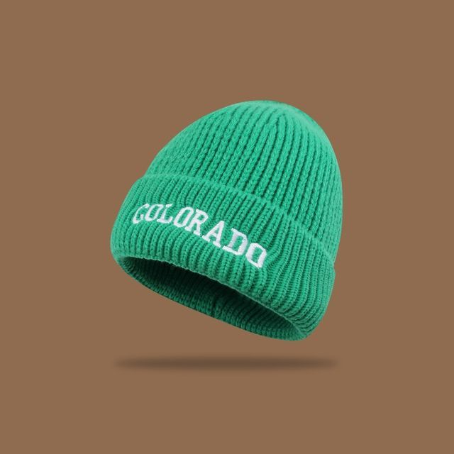 Lettering Embroidered Knit Beanie SpreePicky