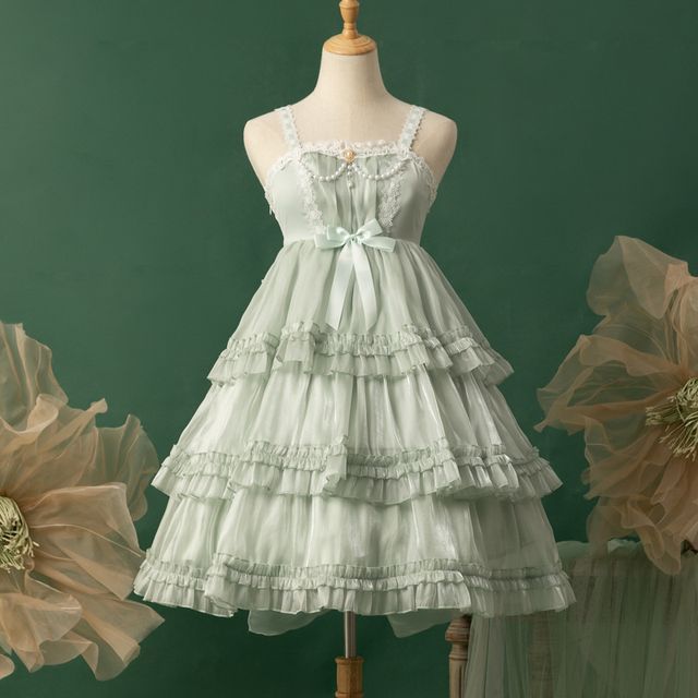 Spaghetti Strap Bow Two Tone Lolita A-Line Dress mySite