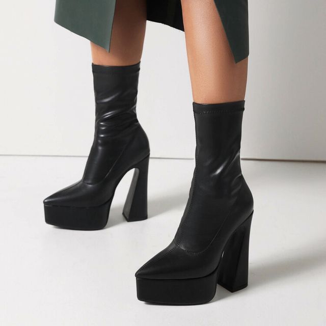 Pointed Toe Platform High Heel Short Boots SpreePicky