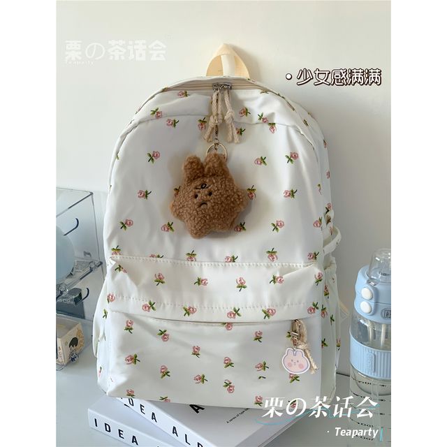 Floral Multi-Pocket Backpack / Bag Charm / Set SpreePicky