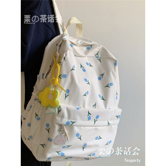 Floral Multi-Pocket Backpack / Bag Charm / Set SpreePicky