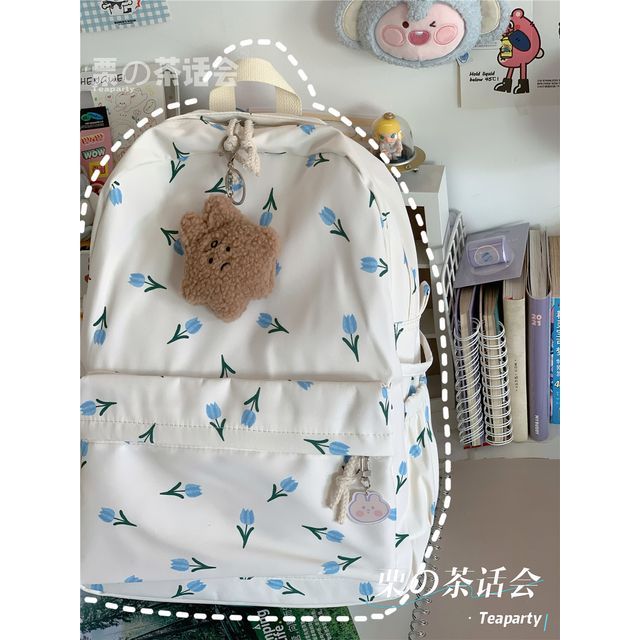 Floral Multi-Pocket Backpack / Bag Charm / Set SpreePicky