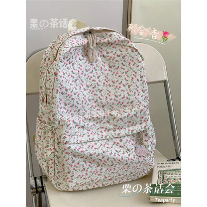 Floral Multi-Pocket Backpack / Bag Charm / Set SpreePicky