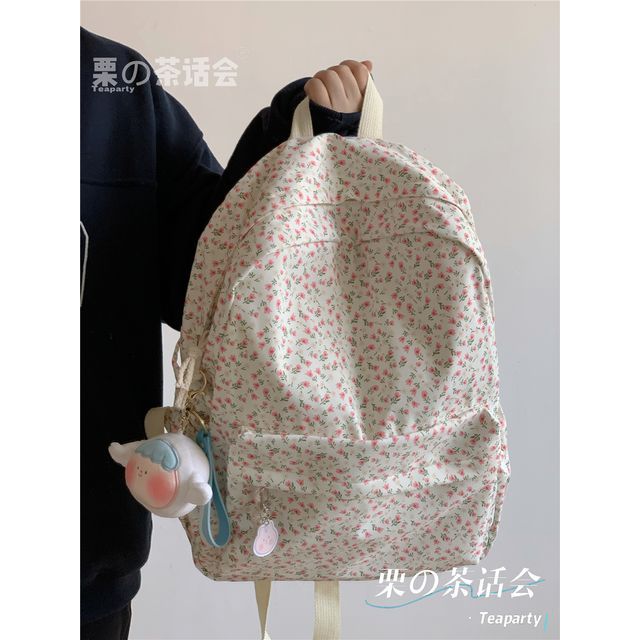 Floral Multi-Pocket Backpack / Bag Charm / Set SpreePicky