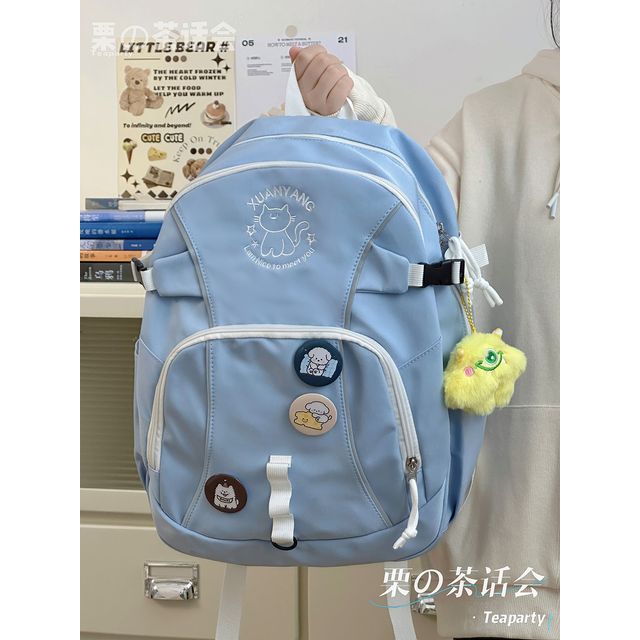 Cat Embroidered Multi-Pocket Backpack / Bag Charm / Set SpreePicky