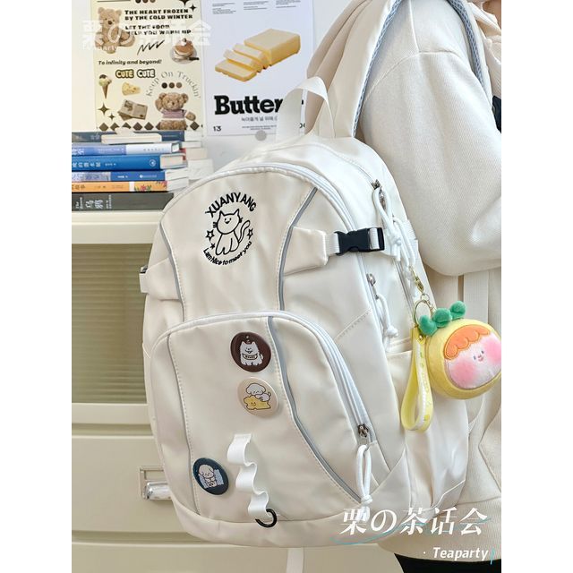 Cat Embroidered Multi-Pocket Backpack / Bag Charm / Set SpreePicky