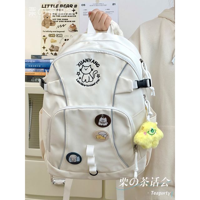 Cat Embroidered Multi-Pocket Backpack / Bag Charm / Set SpreePicky