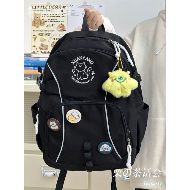 Cat Embroidered Multi-Pocket Backpack / Bag Charm / Set SpreePicky