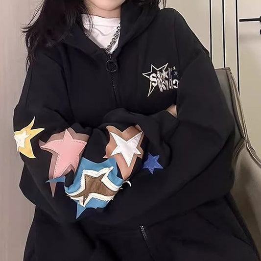 Star Applique Zip Hoodie SpreePicky