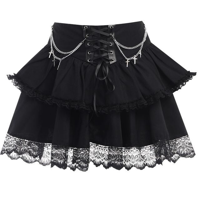 High Waist Lace Layered Mini A-Line Skirt FashionChic