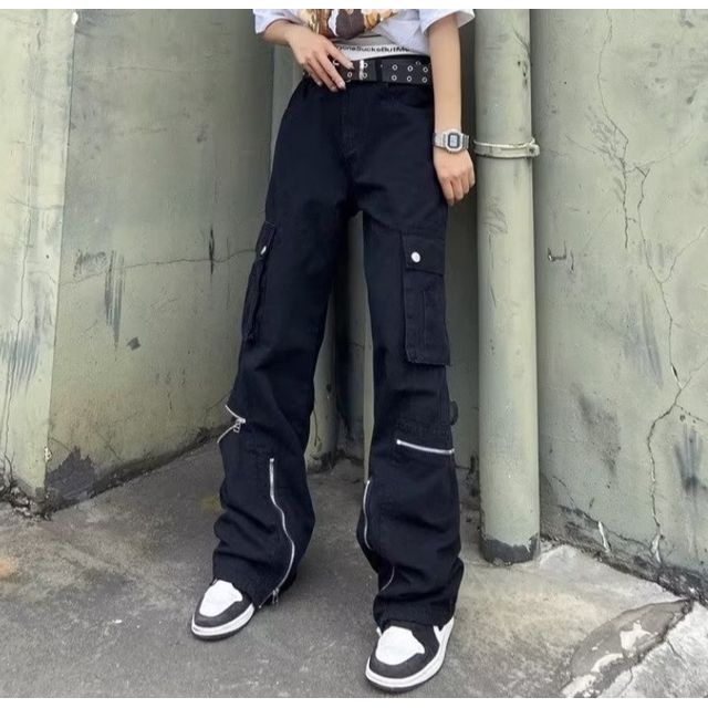 Low Waist Straight-Fit Boot-Cut Cargo Pants SpreePicky